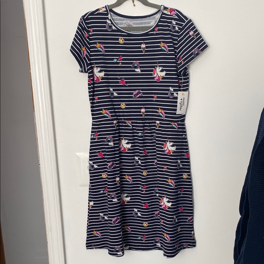 Cotton Navy Striped Unicorn Dress